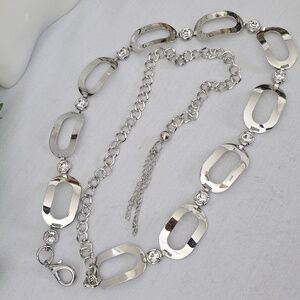 Silver Chain Belt Oval Link With Rhinestones New